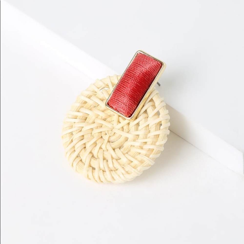 Red Woven Circle Earrings - Picture 3 of 3